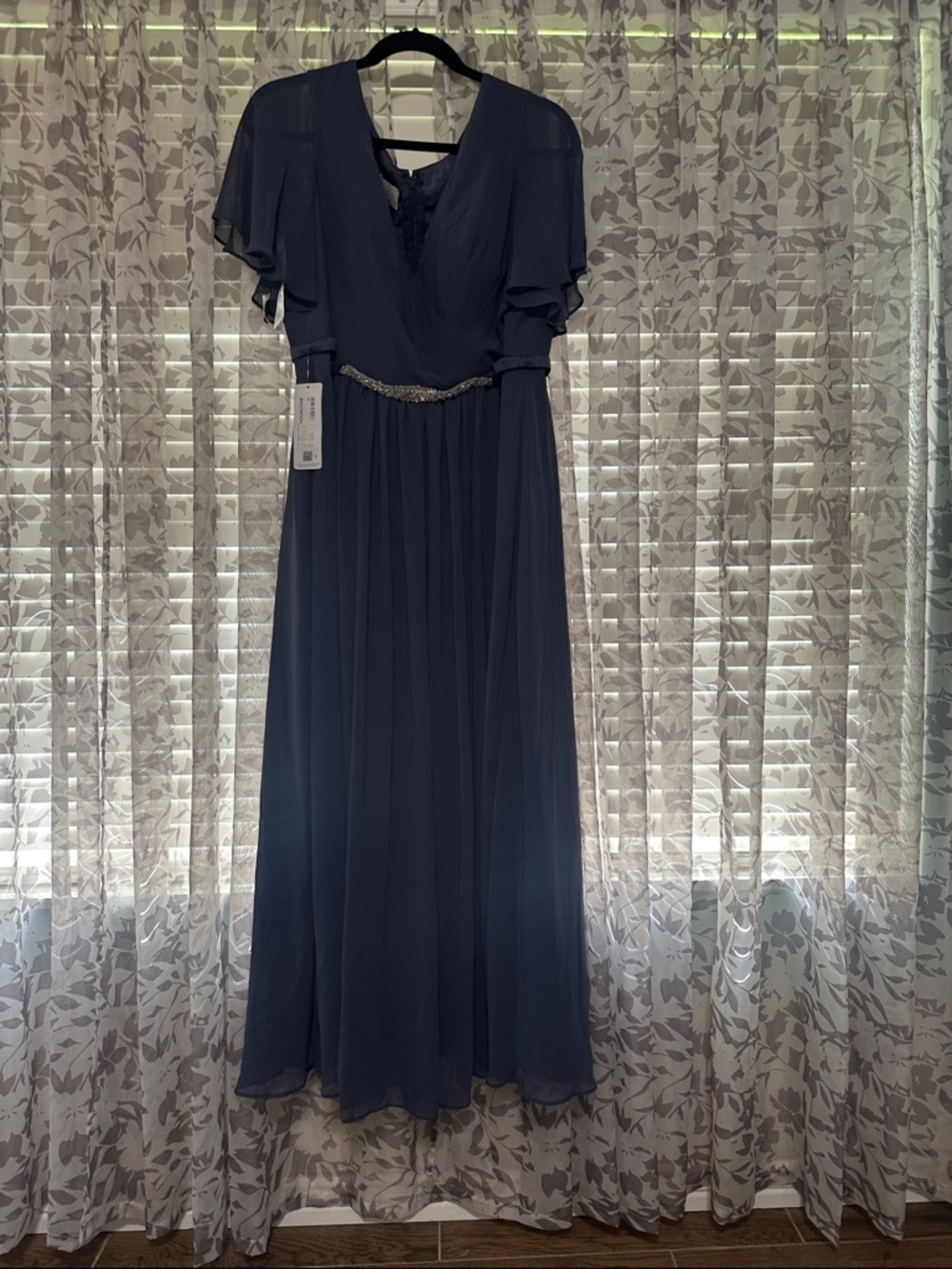 Azazie “Stormy” Chiffon V-Neck Maxi Dress with Beaded Waist